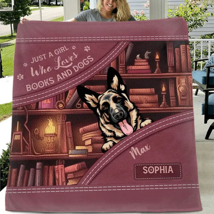 Custom Personalized Dogs Fleece Throw Blanket/ Quilt Blanket - Gift Idea For Dog Lovers - Just A Girl Who Loves Books And Dogs