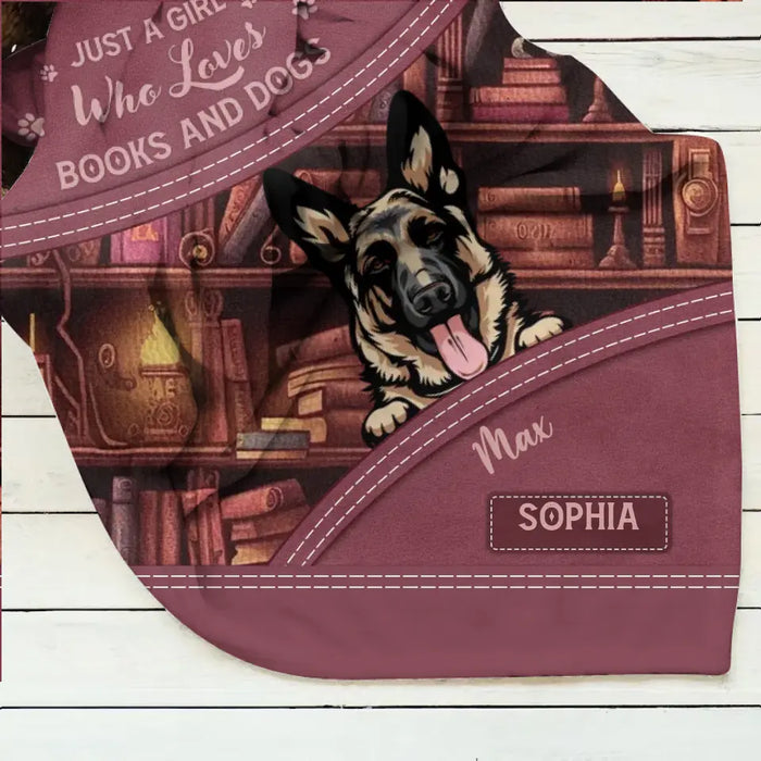 Custom Personalized Dogs Fleece Throw Blanket/ Quilt Blanket - Gift Idea For Dog Lovers - Just A Girl Who Loves Books And Dogs