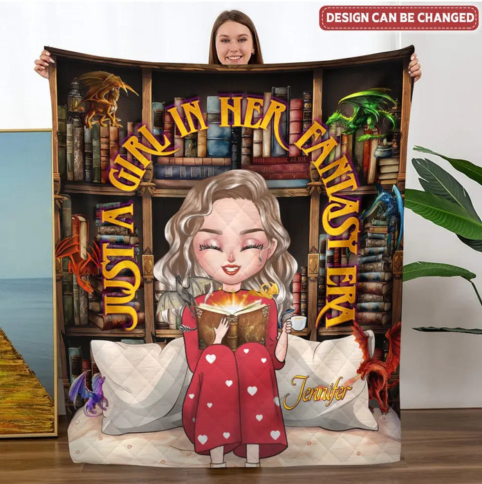 Custom Personalized Fantasy Reading Book Quilt/ Fleece Throw Blanket - Gift Idea For Book Lovers - Just A Girl In Her Fantasy Era