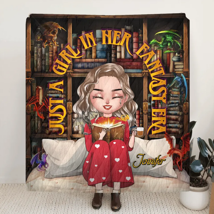 Custom Personalized Fantasy Reading Book Quilt/ Fleece Throw Blanket - Gift Idea For Book Lovers - Just A Girl In Her Fantasy Era