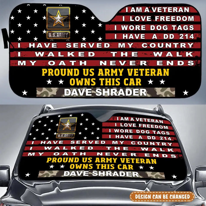 Custom Personalized Veteran Car Sunshade - Gift Idea To Veteran/ Father/ Husband - Pround US Army Veteran Owns This Car