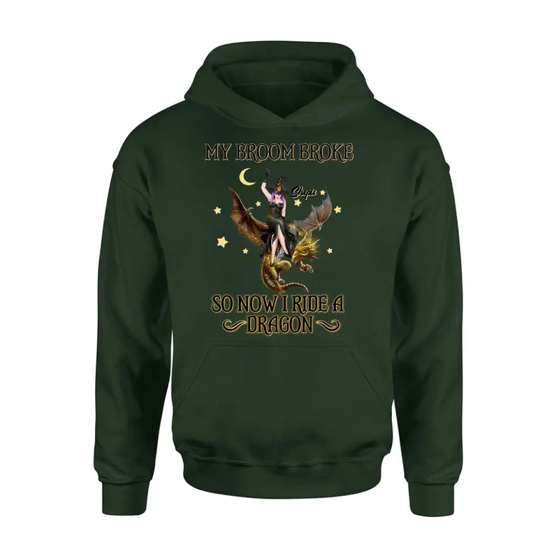 Personalized Witch Dragon T-Shirt/Long Sleeve/Sweatshirt/Hoodie - My Broom Broke So Now I Ride A Dragon