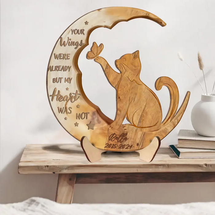 Custom Personalized Cat Moon Wooden Art - Memorial Gift Idea - I Love You To The Moon And Back