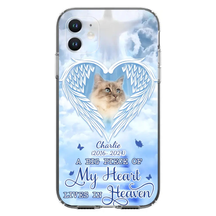 Custom Personalized Memorial Pet Phone Case - Upload Photo - Memorial Gift Idea For Pet Owner - A Big Piece Of My Heart Lives In Heaven - Case For iPhone/ Samsung