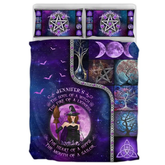 Custom Personalized Magic Witch Purple Velvet Quilt Bed Sets - Gift Idea For Witch Lovers - The Soul Of A Witch The Fire Of A Lioness The Heart Of A Hippie The Mouth Of A Sailor