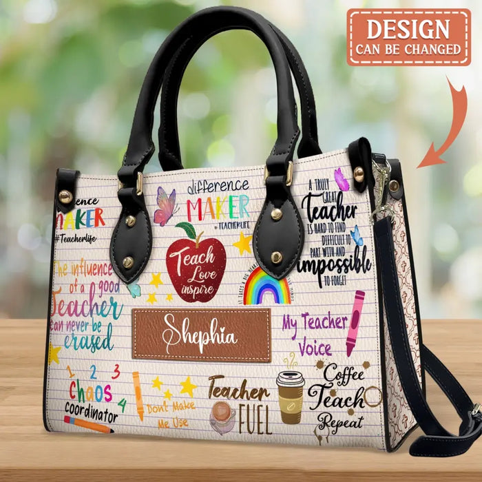 Personalized Teacher Leather Handbag With Long Straps - Gift Idea For Teacher - Teach Love Inspire