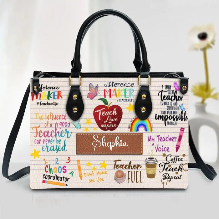 Personalized Teacher Leather Handbag With Long Straps - Gift Idea For Teacher - Teach Love Inspire
