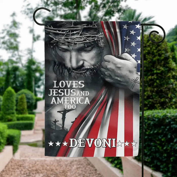 Custom Personalized Patriotic Christian Flag - Independence Day Gift - Loves Jesus and America Too