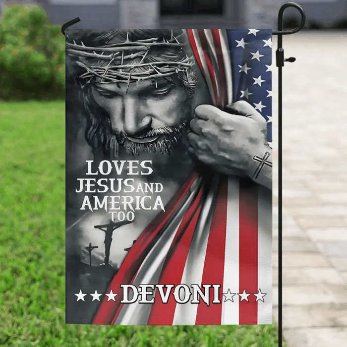 Custom Personalized Patriotic Christian Flag - Independence Day Gift - Loves Jesus and America Too