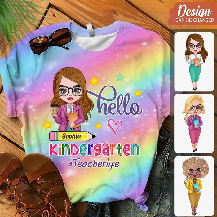 Custom Personalized Teacherlife AOP T-shirt - Gift Idea For Teacher - Hello Kindergarten