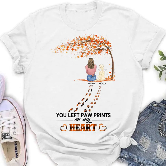 Custom Personalized Memorial Paw Prints Shirt/ Hoodie - Memorial Gift For Pet Lover - Upto 6 Dogs/ Cats/ Rabbits - Never Walk Alone