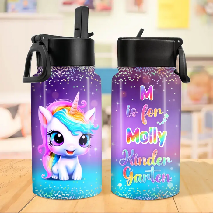 Custom Personalized Unicorn Kid Water Bottle With Straw Lid - Gift Idea For Your Kid/ Back To School