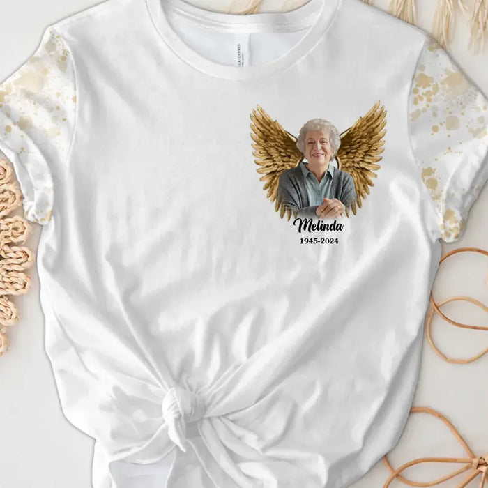 Custom Personalized Memorial AOP T-shirt - Upload Photo - Memorial Gift Idea For Family Member - My Mind Still Talks To You And My Heart Still Looks For You