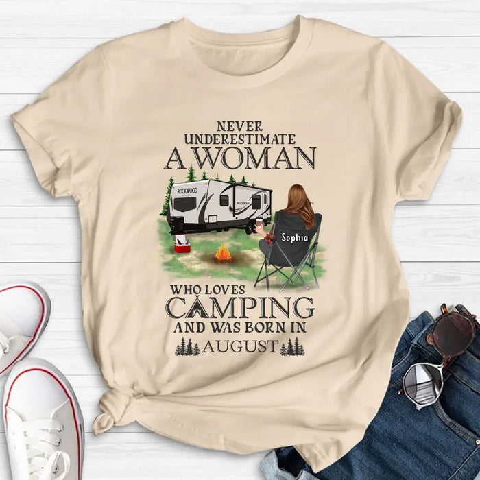 Custom Personalized Camping Shirt/ Hoodie - Gift Idea For Camping Lover - Never Underestimate A Woman Who Loves Camping And Was Born In August