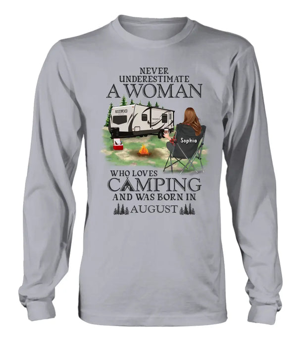 Custom Personalized Camping Shirt/ Hoodie - Gift Idea For Camping Lover - Never Underestimate A Woman Who Loves Camping And Was Born In August