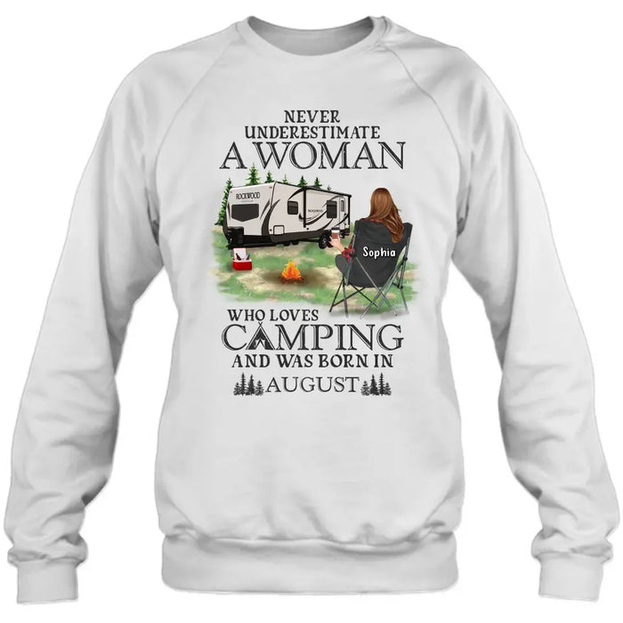 Custom Personalized Camping Shirt/ Hoodie - Gift Idea For Camping Lover - Never Underestimate A Woman Who Loves Camping And Was Born In August