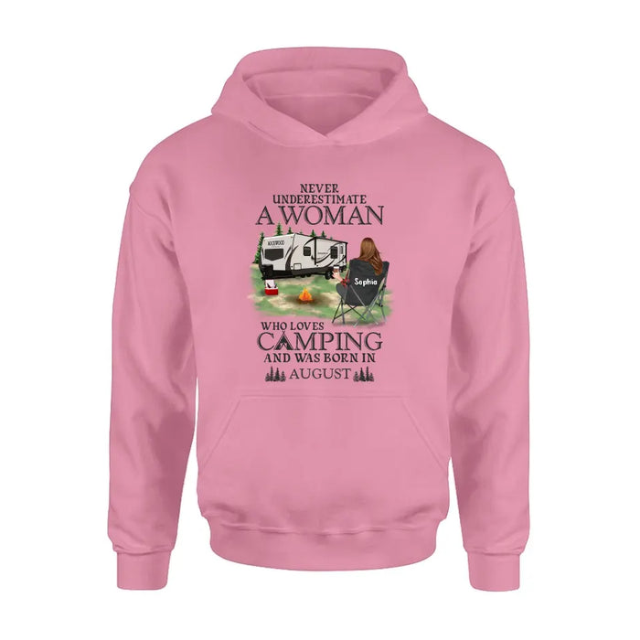 Custom Personalized Camping Shirt/ Hoodie - Gift Idea For Camping Lover - Never Underestimate A Woman Who Loves Camping And Was Born In August