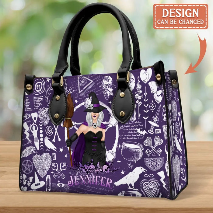 Custom Personalized Witch PU Leather Handbag with Long Straps - Gift Idea For Halloween/ Witch/ Friend