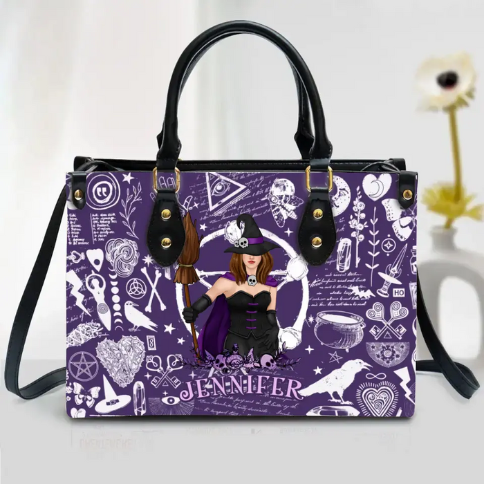 Custom Personalized Witch PU Leather Handbag with Long Straps - Gift Idea For Halloween/ Witch/ Friend