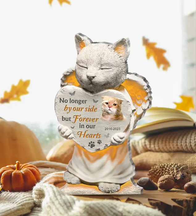 No Longer By Our Side But Forever In Our Hearts - Custom Personalized Memorial Acrylic Plaque - Memorial Gift Idea For Christmas/ Cat Lover - Upload Cat Photo