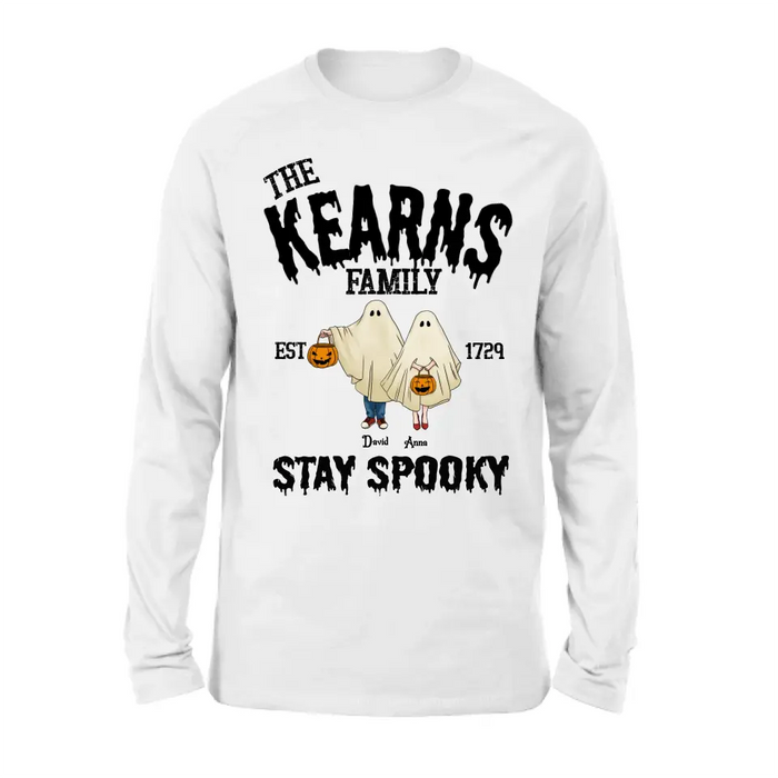 Custom Personalized Spooky Family T-shirt/ Long Sleeve/ Sweatshirt/ Hoodie - Gift Idea For Family/ Halloween - Parents/ Couple With Upto 3 Kids And 3 Dogs/Cats