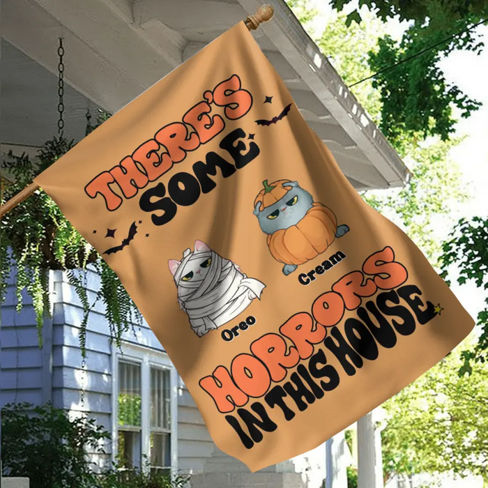 Custom Personalized Halloween Pets Flag Sign - Gift Idea For Family/ Pet Lover - Upto 7 Dogs/ Cats - There's Some Horrors In This House