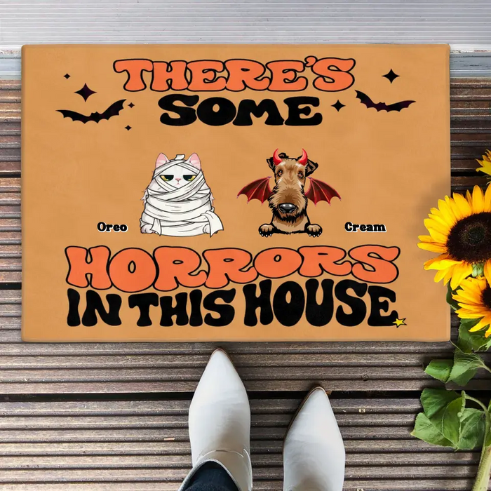 Custom Personalized Halloween Pets Doormat - Gift Idea For Family/ Pet Lover - Upto 7 Dogs/ Cats - There's Some Horrors In This House