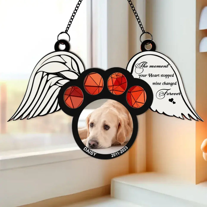 Custom Personalized Dog Paw Hanging Suncatcher Ornament - Memorial Gift Idea For Dog Lover - The Moment Your Heart Stopped Mine Changed Forever