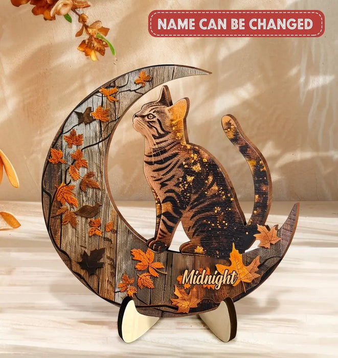 Custom Personalized Cat Fall 2 Layered Wooden Art - Gift Idea For Cat Lover