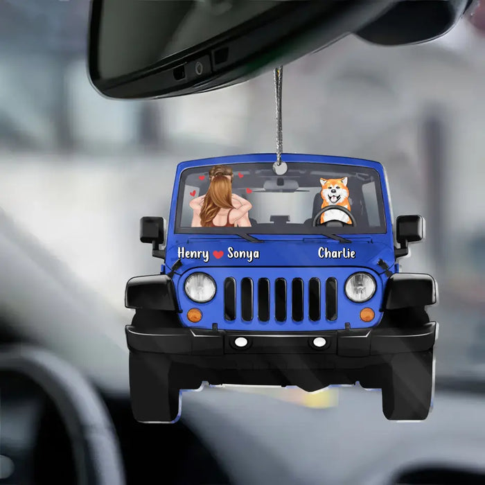 Personalized Dog And Couple Car Acrylic Ornament - Gift Idea For Car Owner/Dog Lover/Couple