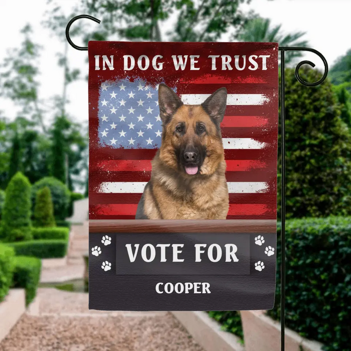 Custom Personalized Funny Dog Flag Sign - Upload Photos - In Dog We Trust