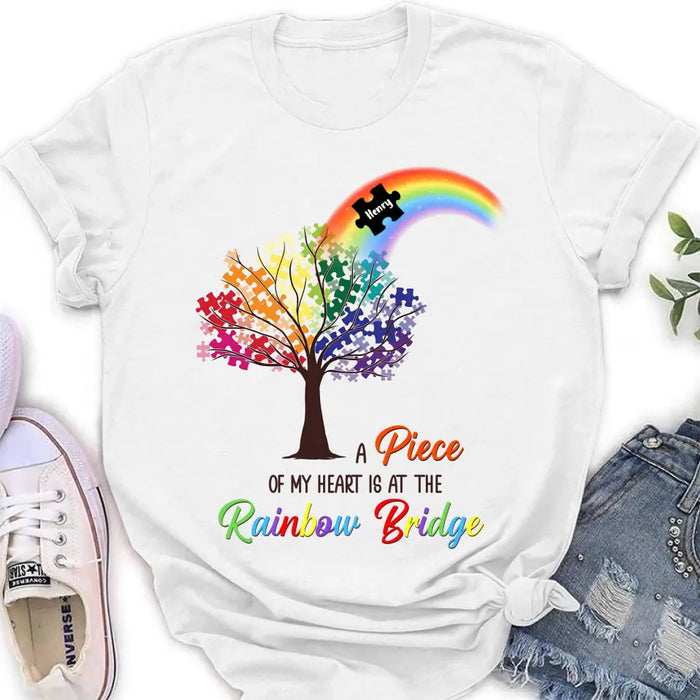 Custom Personalized Memorial T-shirt/ Long Sleeve/ Sweatshirt/ Hoodie - Memorial Gift Idea - A Piece Of My Heart Is At The Rainbow Bridge