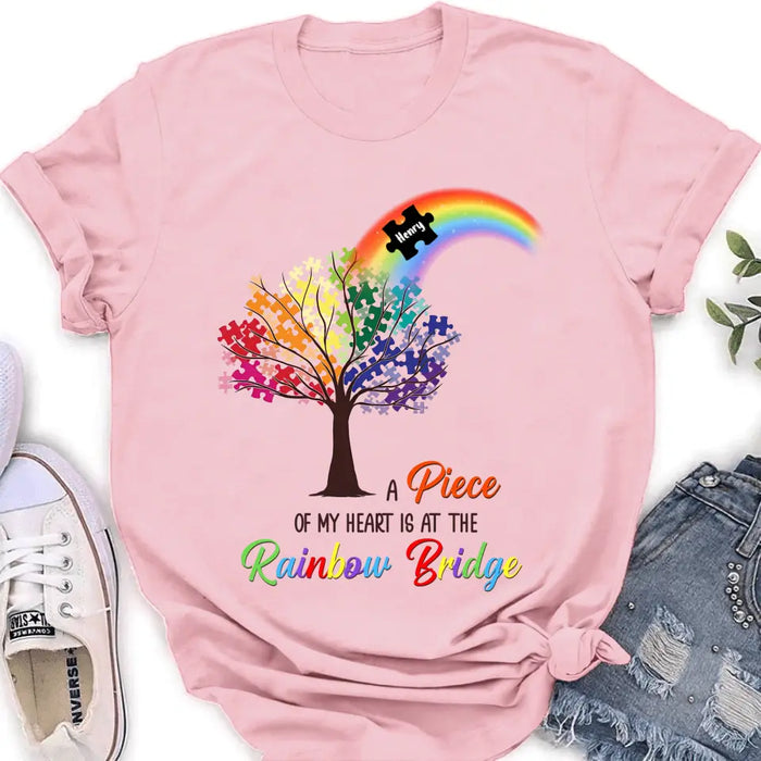 Custom Personalized Memorial T-shirt/ Long Sleeve/ Sweatshirt/ Hoodie - Memorial Gift Idea - A Piece Of My Heart Is At The Rainbow Bridge