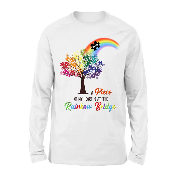 Custom Personalized Memorial T-shirt/ Long Sleeve/ Sweatshirt/ Hoodie - Memorial Gift Idea - A Piece Of My Heart Is At The Rainbow Bridge