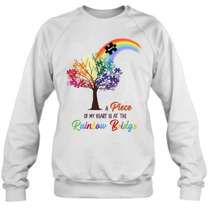 Custom Personalized Memorial T-shirt/ Long Sleeve/ Sweatshirt/ Hoodie - Memorial Gift Idea - A Piece Of My Heart Is At The Rainbow Bridge