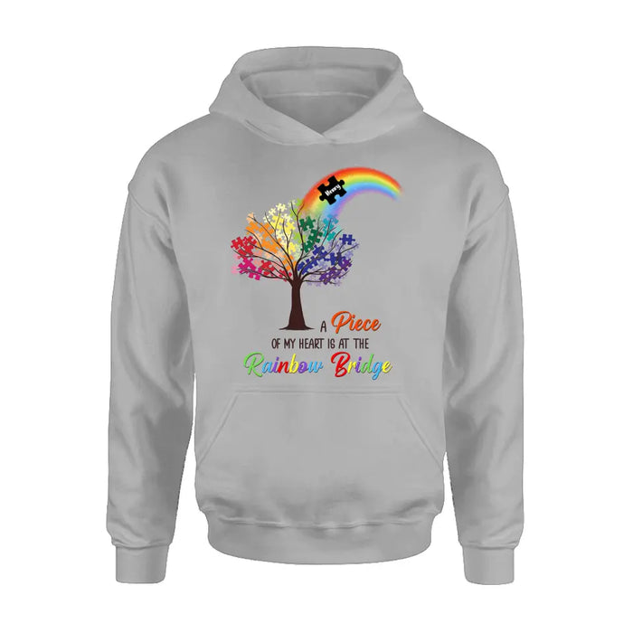 Custom Personalized Memorial T-shirt/ Long Sleeve/ Sweatshirt/ Hoodie - Memorial Gift Idea - A Piece Of My Heart Is At The Rainbow Bridge