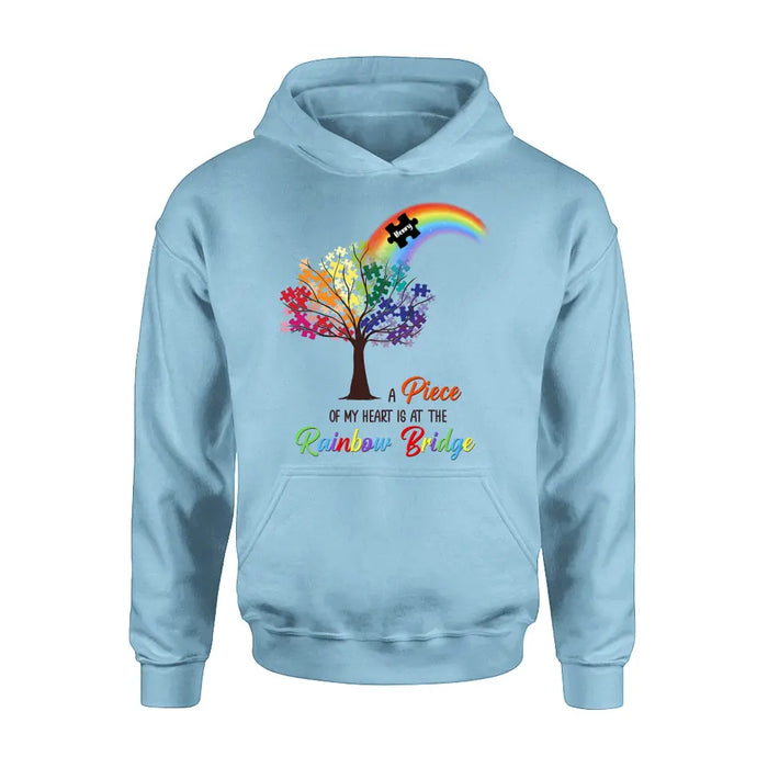 Custom Personalized Memorial T-shirt/ Long Sleeve/ Sweatshirt/ Hoodie - Memorial Gift Idea - A Piece Of My Heart Is At The Rainbow Bridge