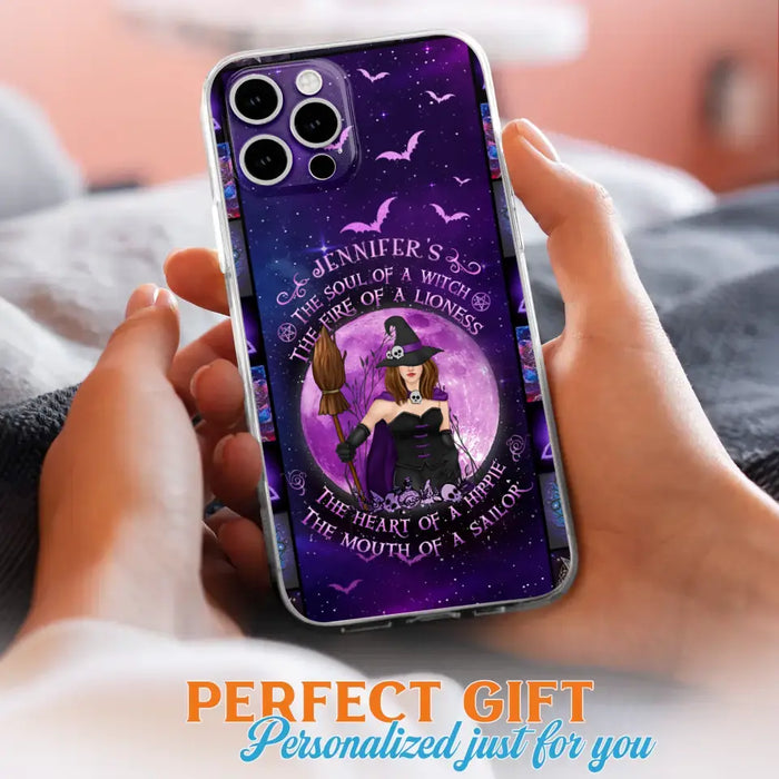 Custom Personalized Witch Purple Phone Case - Halloween Gift Idea - The Soul Of A Witch The Fire Of A Lioness - Case for iPhone/ Samsung