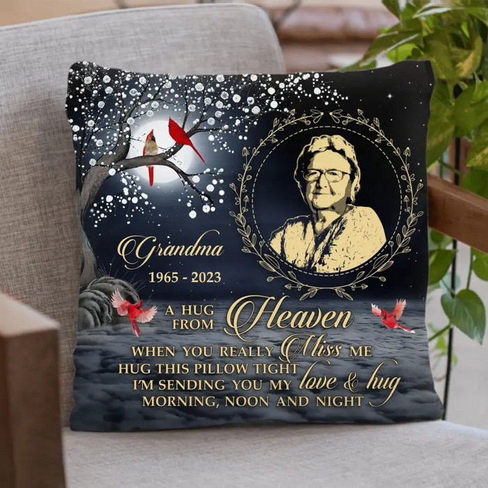 Custom Personalized Memorial Pillow Cover - Memorial Gift Idea - A Hug From Heaven When You Really Miss Me Hug This Pillow Tight