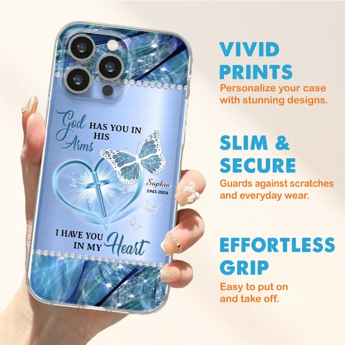 Custom Personalized Memorial Phone Case - Memorial Gift Idea For Family Member - God Has You In His Arms I Have You in My Heart - Case For iPhone/ Samsung