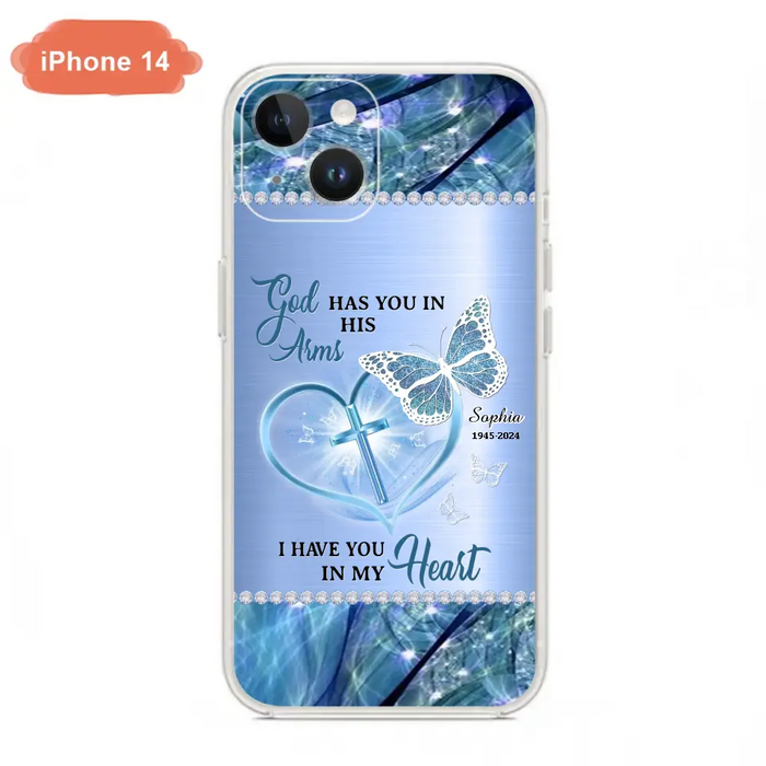 Custom Personalized Memorial Phone Case - Memorial Gift Idea For Family Member - God Has You In His Arms I Have You in My Heart - Case For iPhone/ Samsung