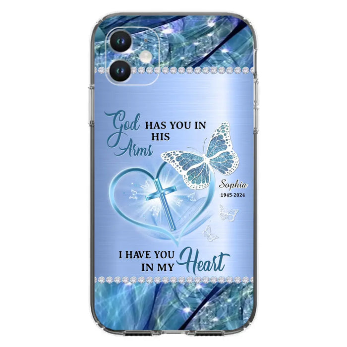 Custom Personalized Memorial Phone Case - Memorial Gift Idea For Family Member - God Has You In His Arms I Have You in My Heart - Case For iPhone/ Samsung