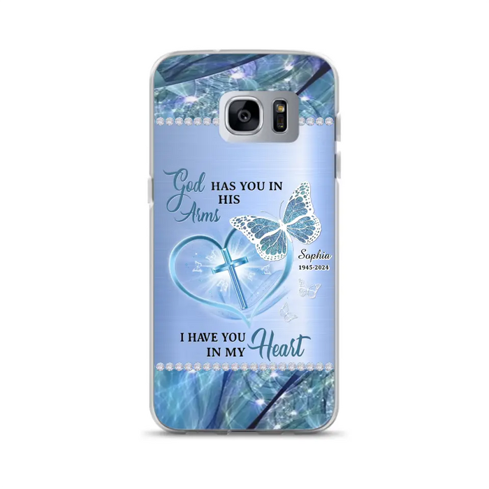 Custom Personalized Memorial Phone Case - Memorial Gift Idea For Family Member - God Has You In His Arms I Have You in My Heart - Case For iPhone/ Samsung