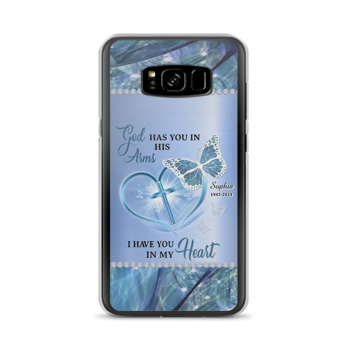 Custom Personalized Memorial Phone Case - Memorial Gift Idea For Family Member - God Has You In His Arms I Have You in My Heart - Case For iPhone/ Samsung