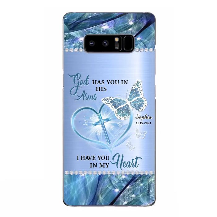 Custom Personalized Memorial Phone Case - Memorial Gift Idea For Family Member - God Has You In His Arms I Have You in My Heart - Case For iPhone/ Samsung