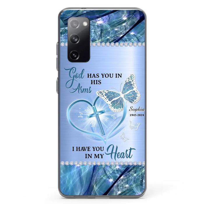 Custom Personalized Memorial Phone Case - Memorial Gift Idea For Family Member - God Has You In His Arms I Have You in My Heart - Case For iPhone/ Samsung