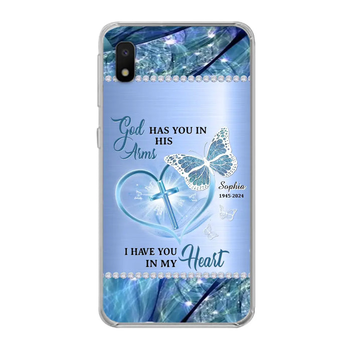 Custom Personalized Memorial Phone Case - Memorial Gift Idea For Family Member - God Has You In His Arms I Have You in My Heart - Case For iPhone/ Samsung