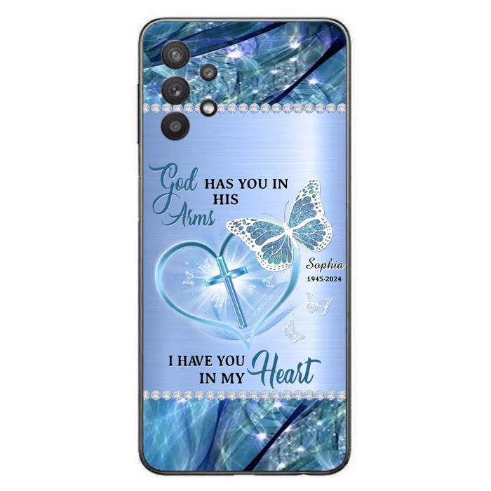 Custom Personalized Memorial Phone Case - Memorial Gift Idea For Family Member - God Has You In His Arms I Have You in My Heart - Case For iPhone/ Samsung