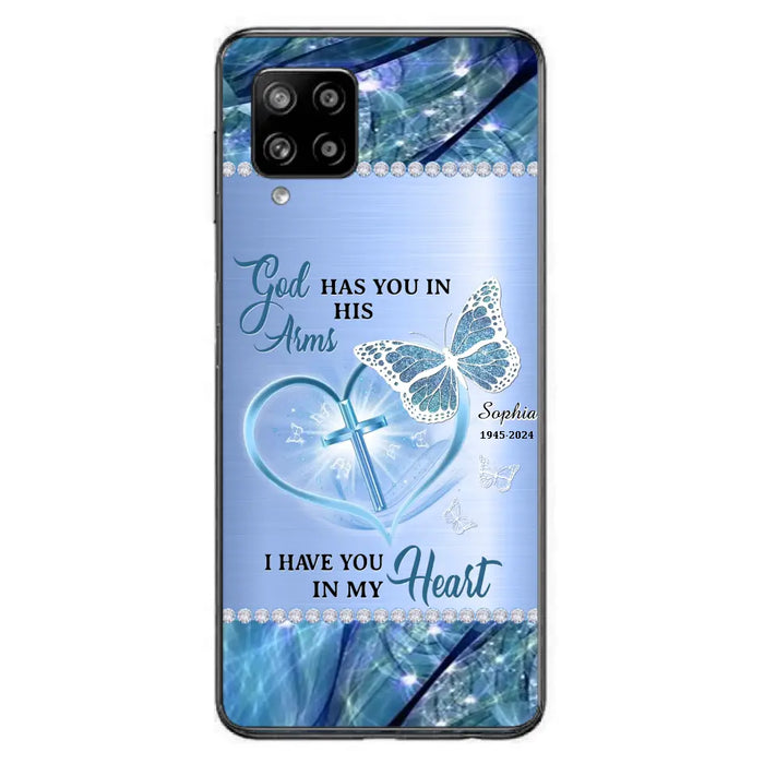 Custom Personalized Memorial Phone Case - Memorial Gift Idea For Family Member - God Has You In His Arms I Have You in My Heart - Case For iPhone/ Samsung