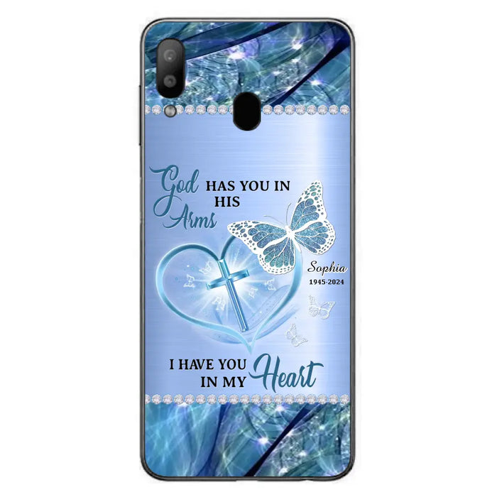 Custom Personalized Memorial Phone Case - Memorial Gift Idea For Family Member - God Has You In His Arms I Have You in My Heart - Case For iPhone/ Samsung